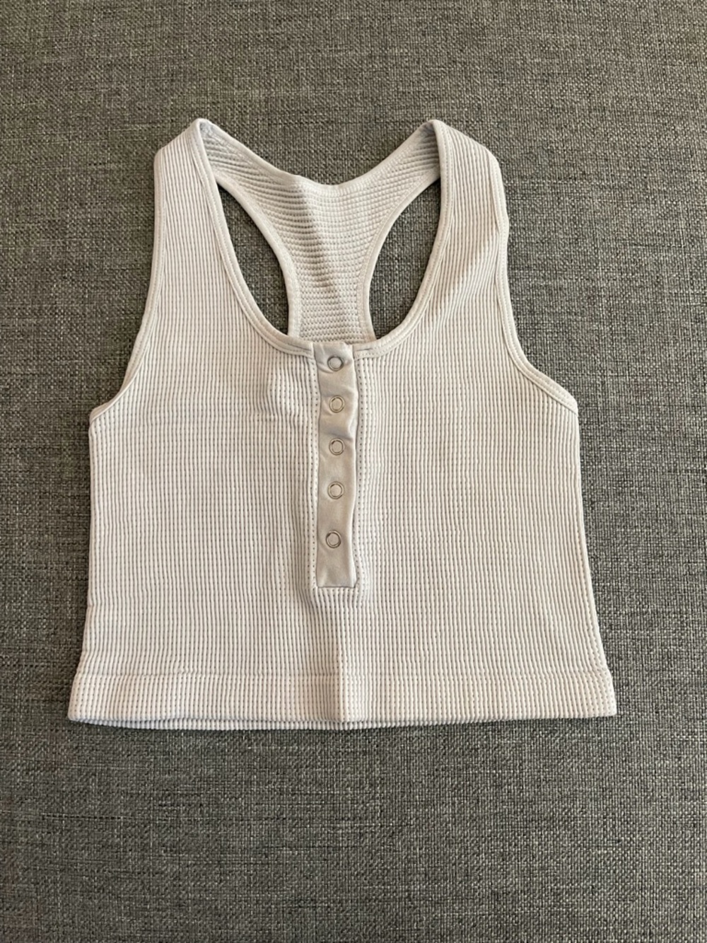 Ribbed Racerback Henley Crop Top - light grey